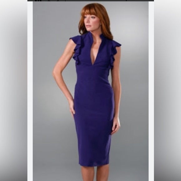 Black Halo Keyhole ruffle sleeve dress - Picture 1 of 7